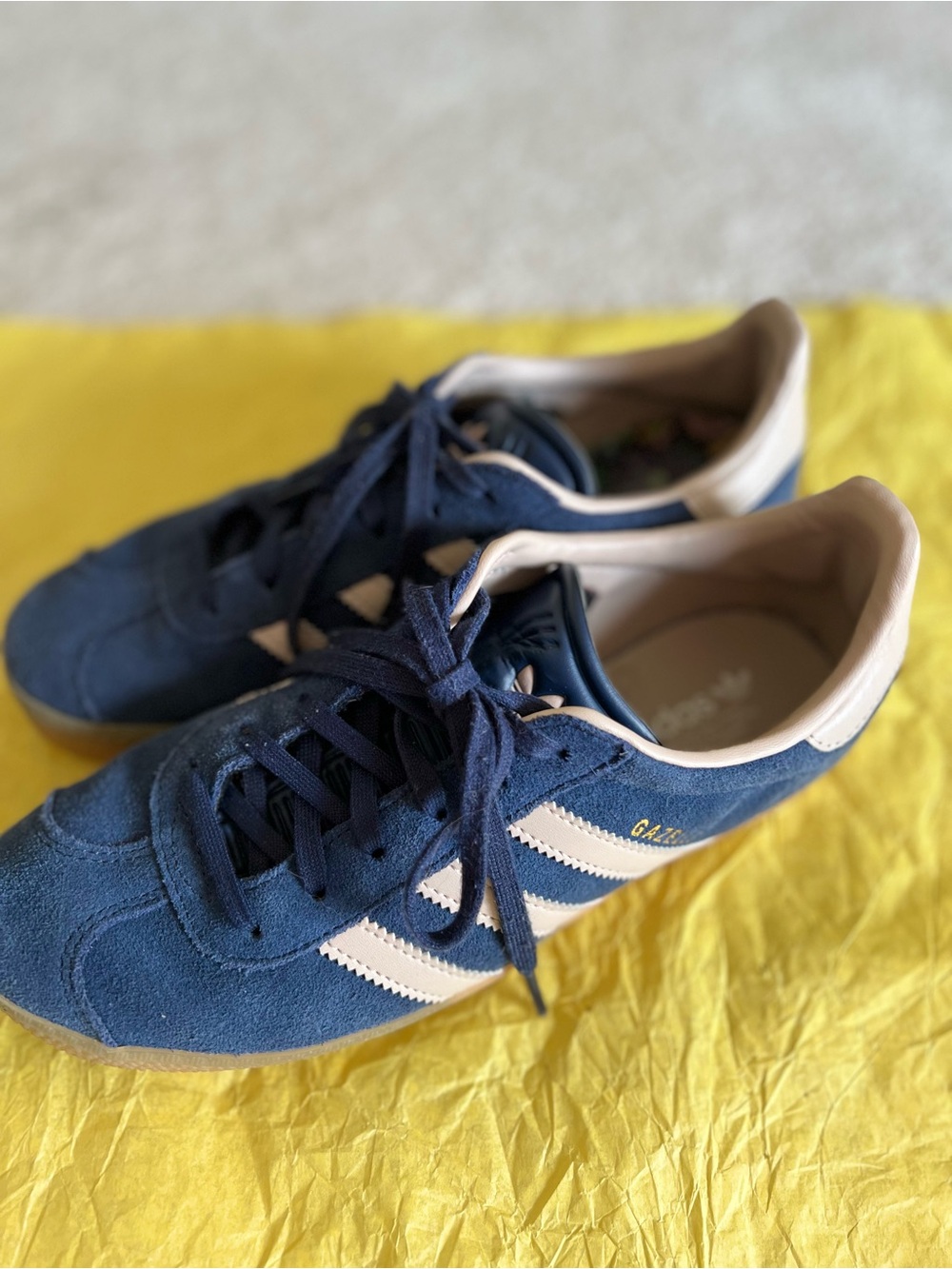 adidas Navy Suede Sneakers with Tan Stripes